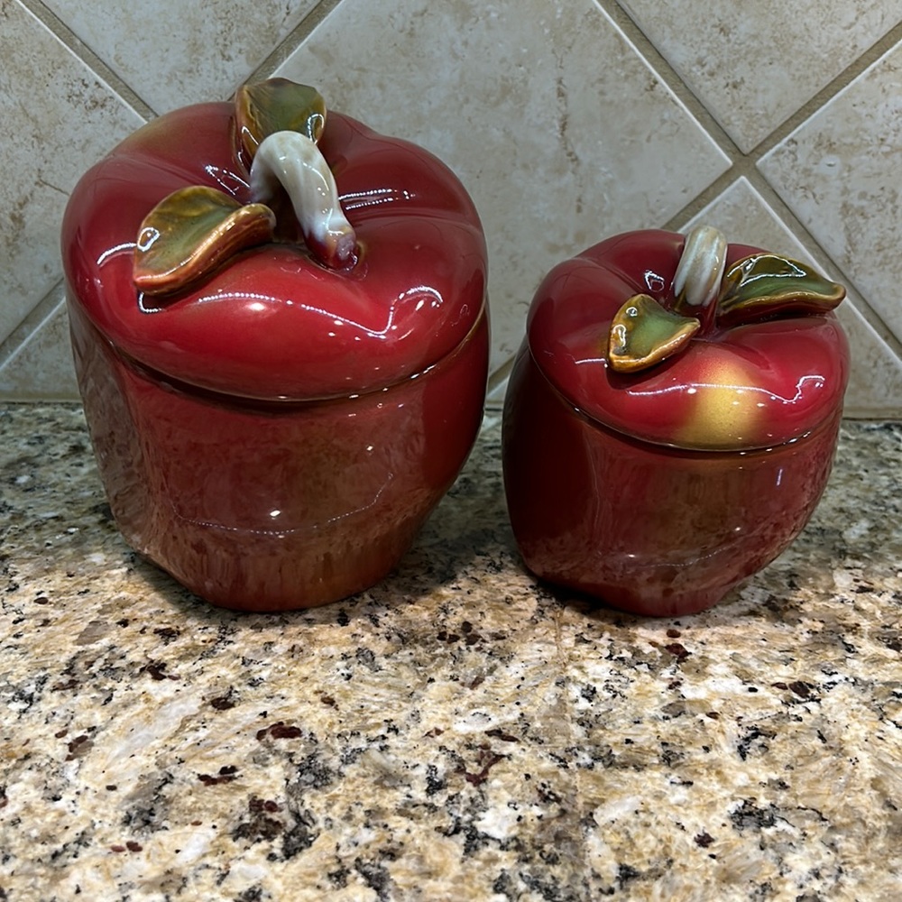 Apple canisters set of 2 ~farmhouse~ red